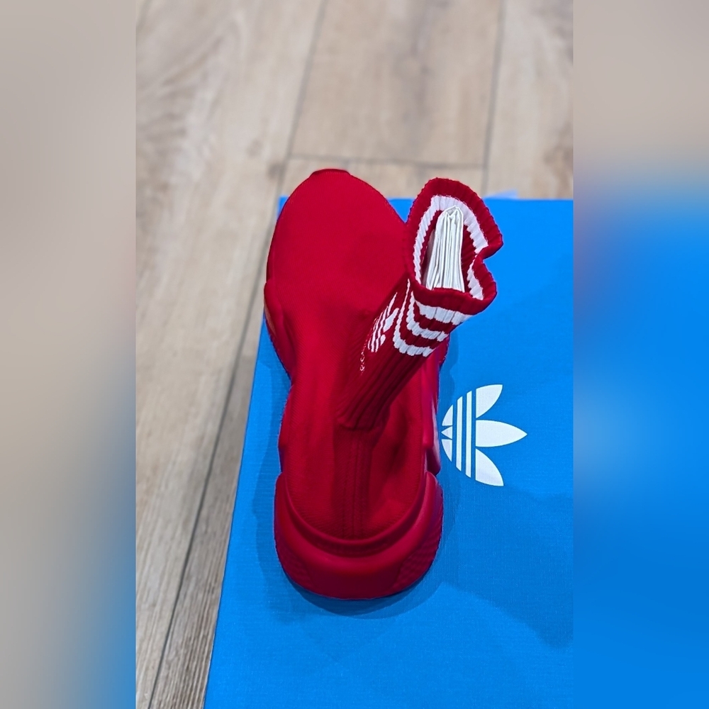 $995 Men's Balenciaga x Adidas Speed Knit Sock Sneakers Red/White 43 US 10 - Picture 4 of 9